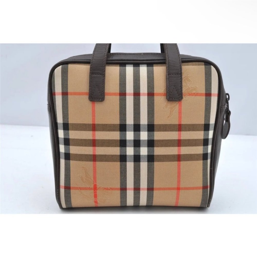 Authentic Burberrys Nova Check Hand Bag Purse Canvas Leather Brown Beige 8327G - Picture 2 of 16